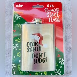 SANTA THEME STAINLESS STEEL 8oz FLASK                  “DEAR SANTA, DON’T JUDGE”